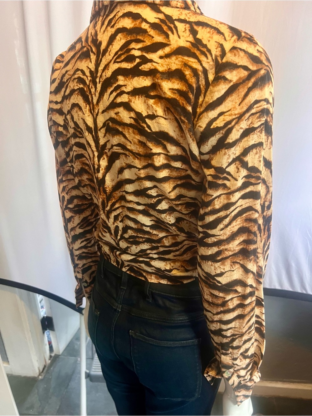 Christian Siriano New York Tiger Print Tie-Front Linen Blend Blouse S - Picture 3 of 6
